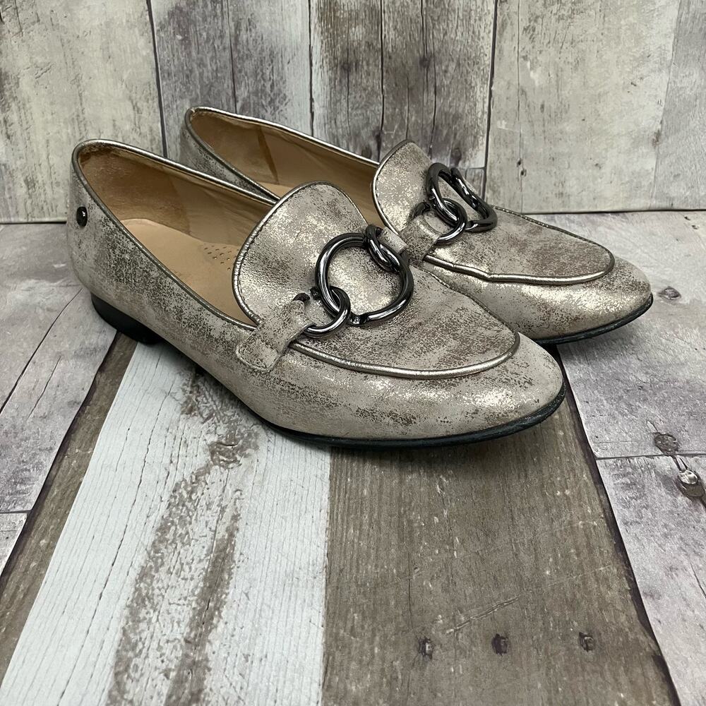 Bosi Loafers 38/7.5 Metallic Shoes Leather Chain Link Flats Business Preppy‎